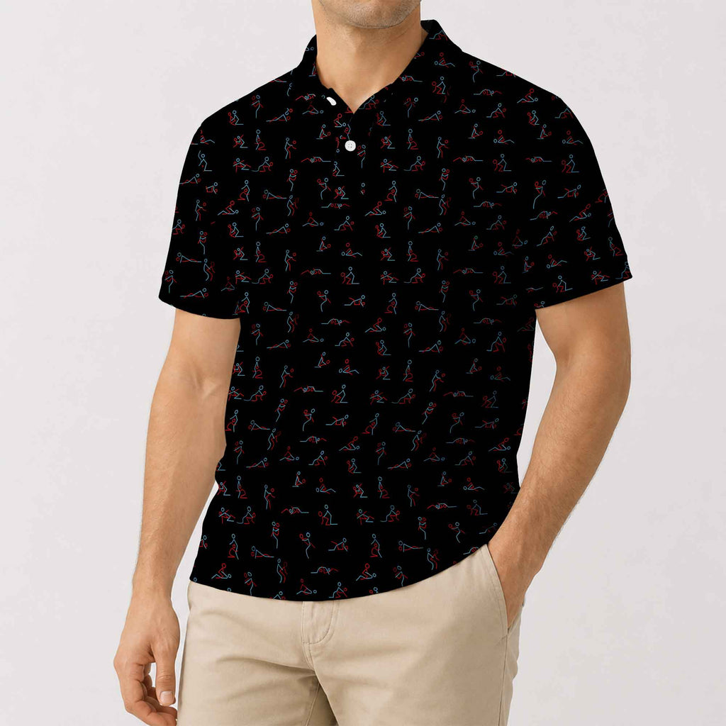 Funny Stick Figure Golf Polo - Golf Gift for Golfers, front