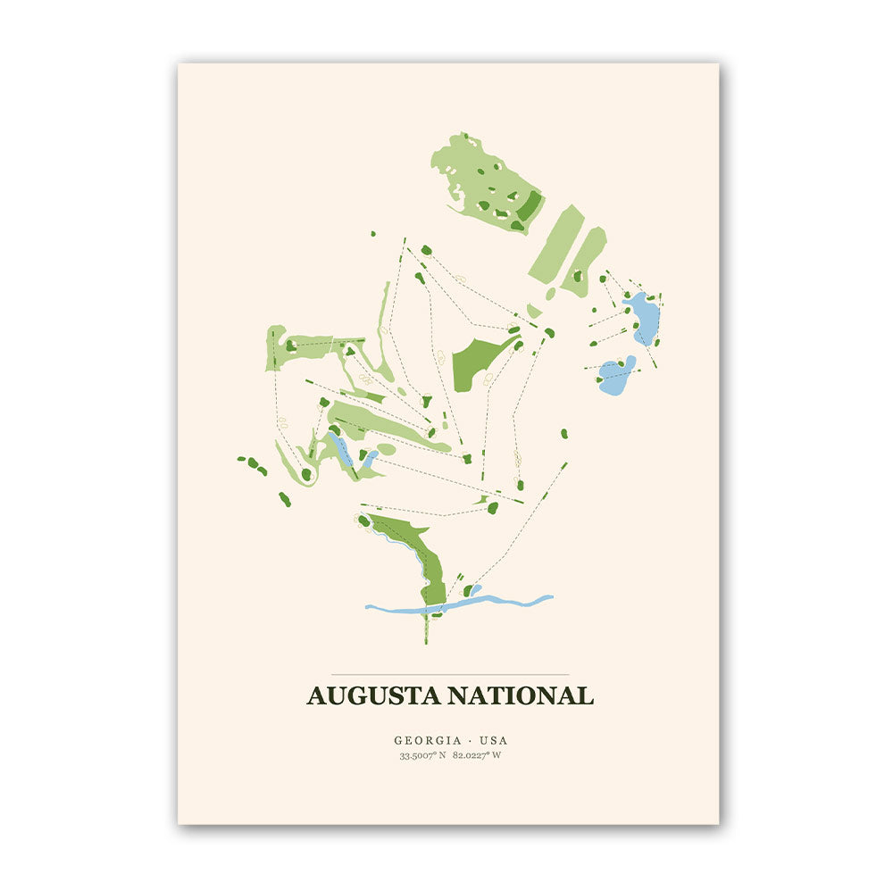 Augusta National golf course map print poster, Georgia USA golf wall art