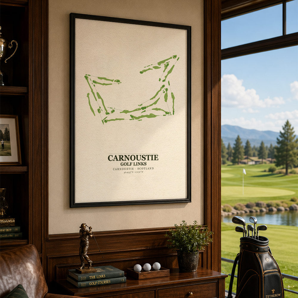 Carnoustie Golf Links Course Map Art Print Poster | Scotland Golf Wall Art Decor