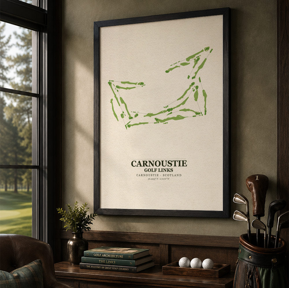 Carnoustie Golf Links Course Map Art Print Poster | Scotland Golf Wall Art Decor