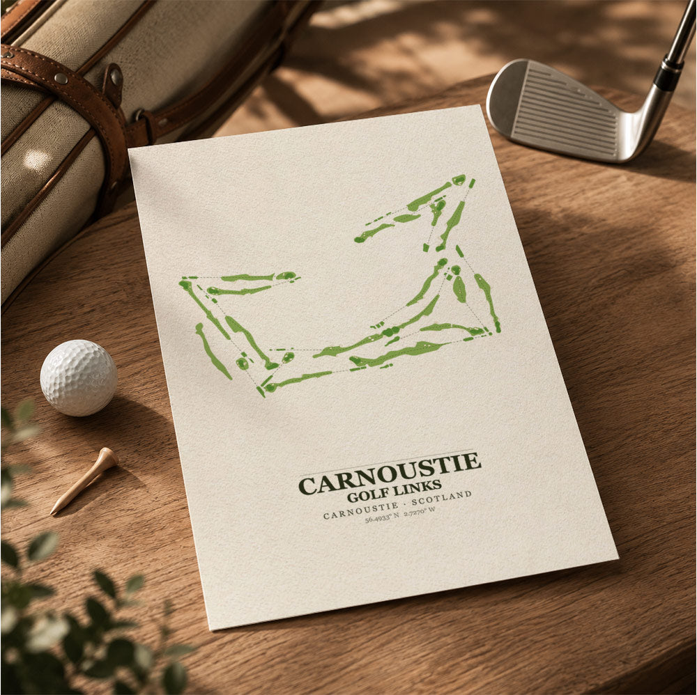 Carnoustie Golf Links Course Map Art Print Poster | Scotland Golf Wall Art Decor