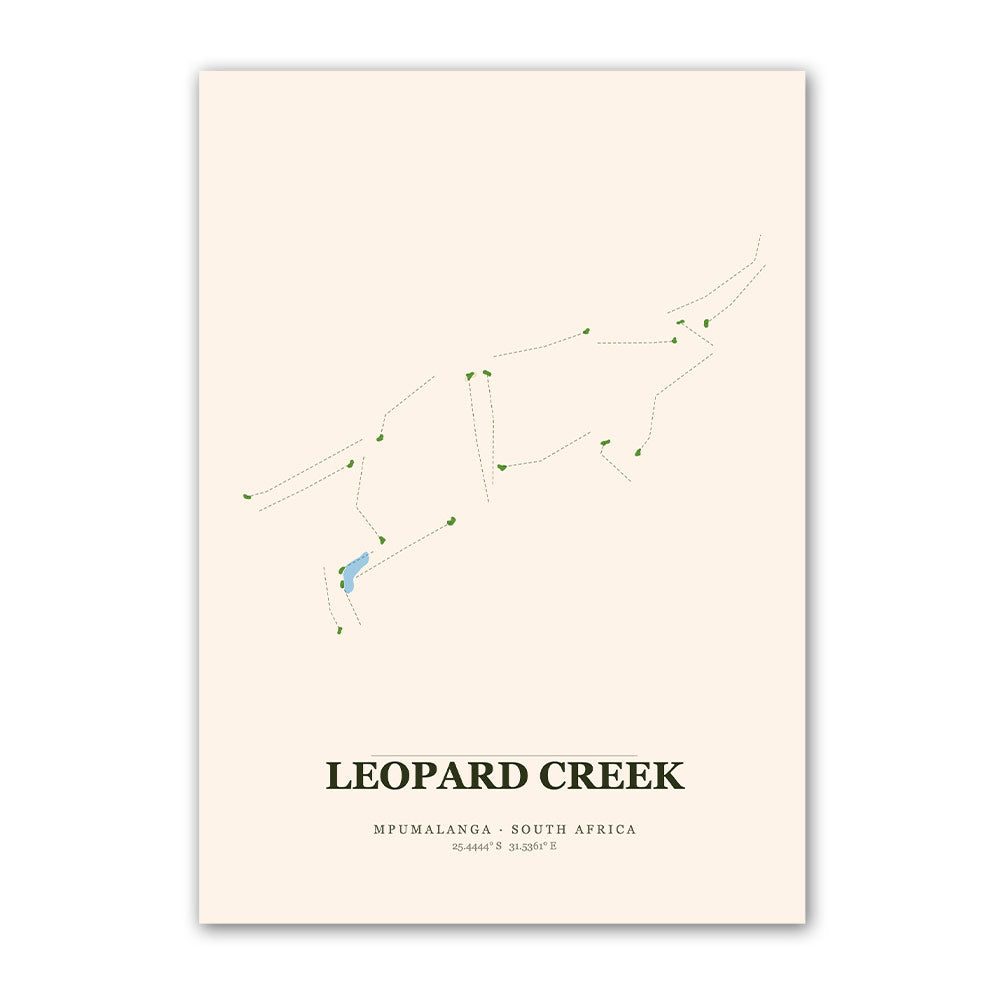 Leopard Creek golf course map print poster, Mpumalanga South Africa golf wall art