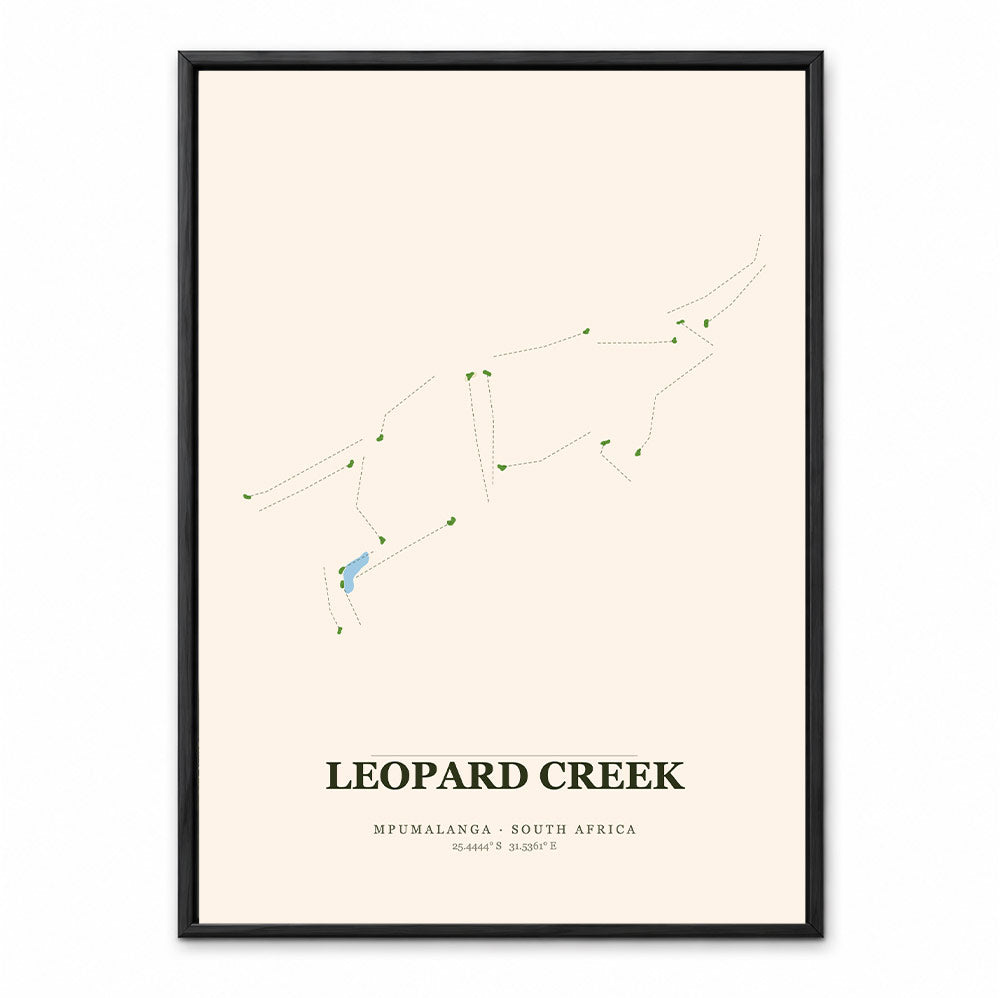 Leopard Creek course map showing fairways beside the Kruger National Park