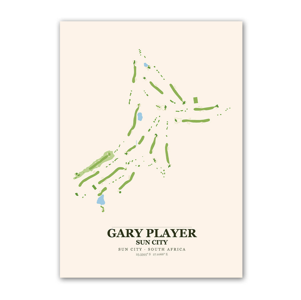 Gary Player golf course map print poster, Sun City South Africa golf wall art