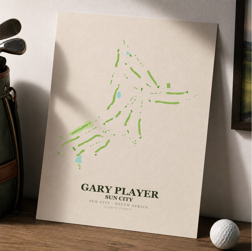 Gary Player Golf Course Map Print Poster | Sun City South Africa Golf Wall Art