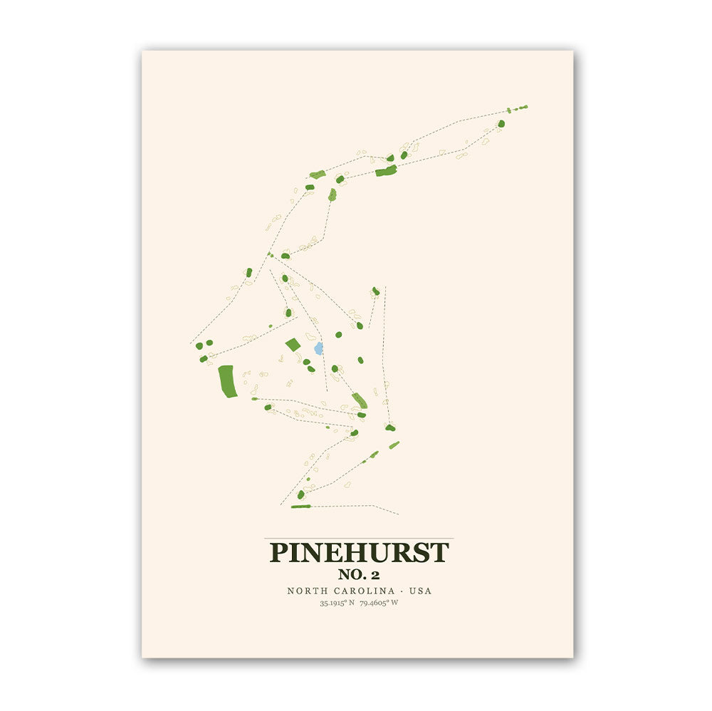 Pinehurst No.2 golf course map print poster, North Carolina USA golf wall art