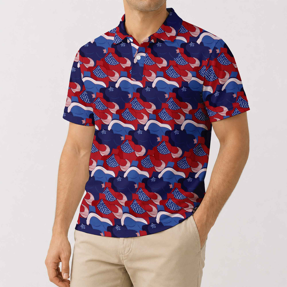 American Flag Boobs Golf Polo Shirt - Golf Gift for Golfers, front