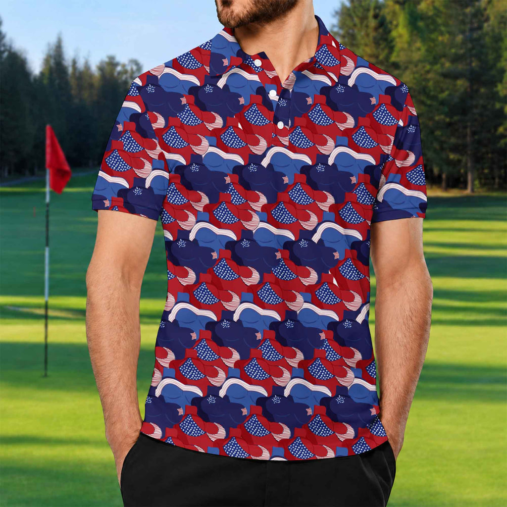 American Flag Boobs Golf Polo Shirt - Golf Gift for Golfers