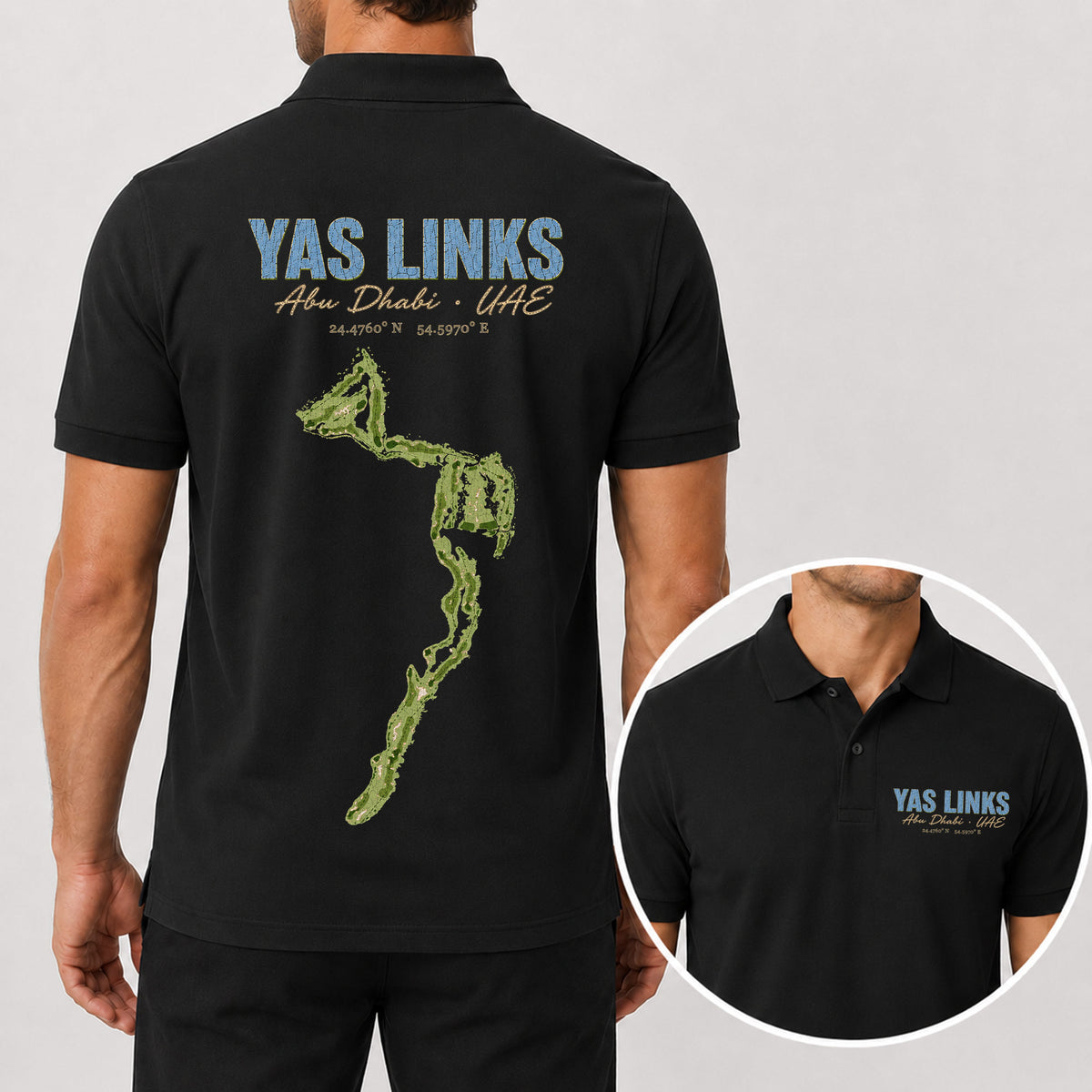 Yas Links Abu Dhabi Golf Polo Shirt - Golf Gift for Golfers, black