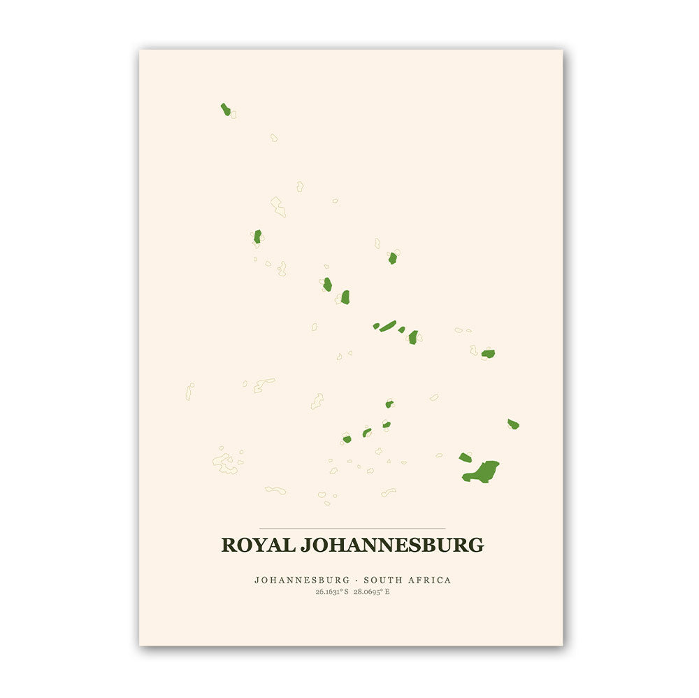 Royal Johannesburg golf course map print poster, Johannesburg South Africa golf wall art