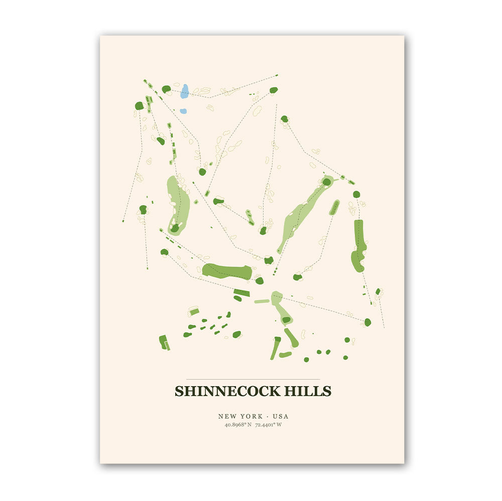 Shinnecock Hills golf course map print poster, New York USA golf wall art