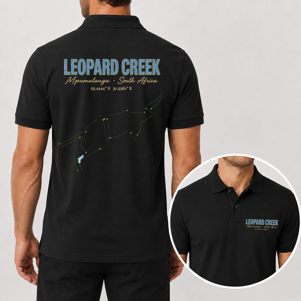 Leopard Creek Golf Polo Shirt - Golf Gift for Golfers, black