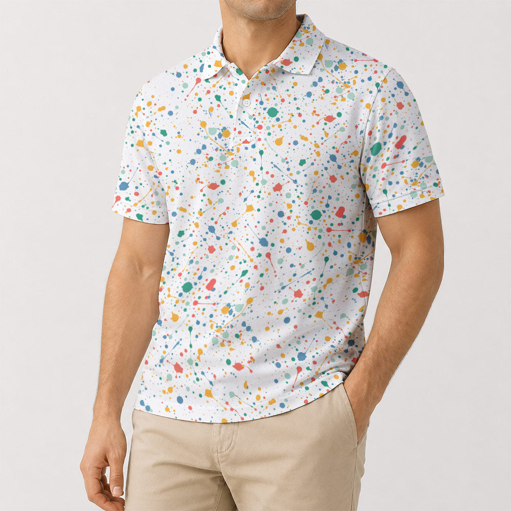 Paint Splatter Golf Polo Shirt - Golf Gift for Golfers, front