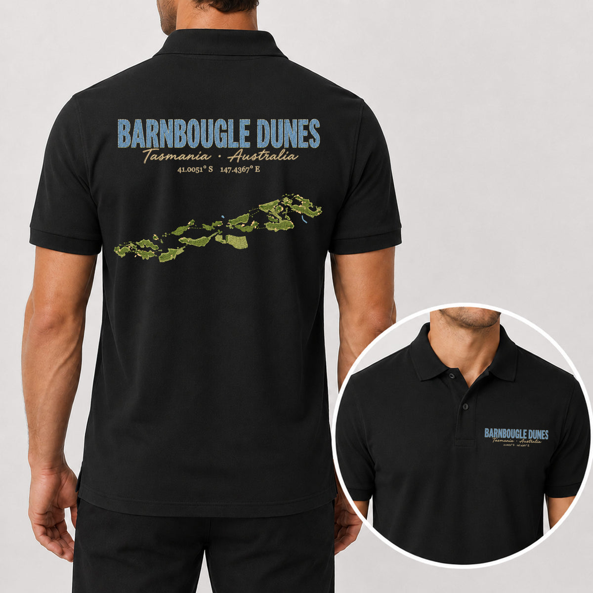 Barnbougle Dunes Golf Polo Shirt - Golf Gift for Golfers, black
