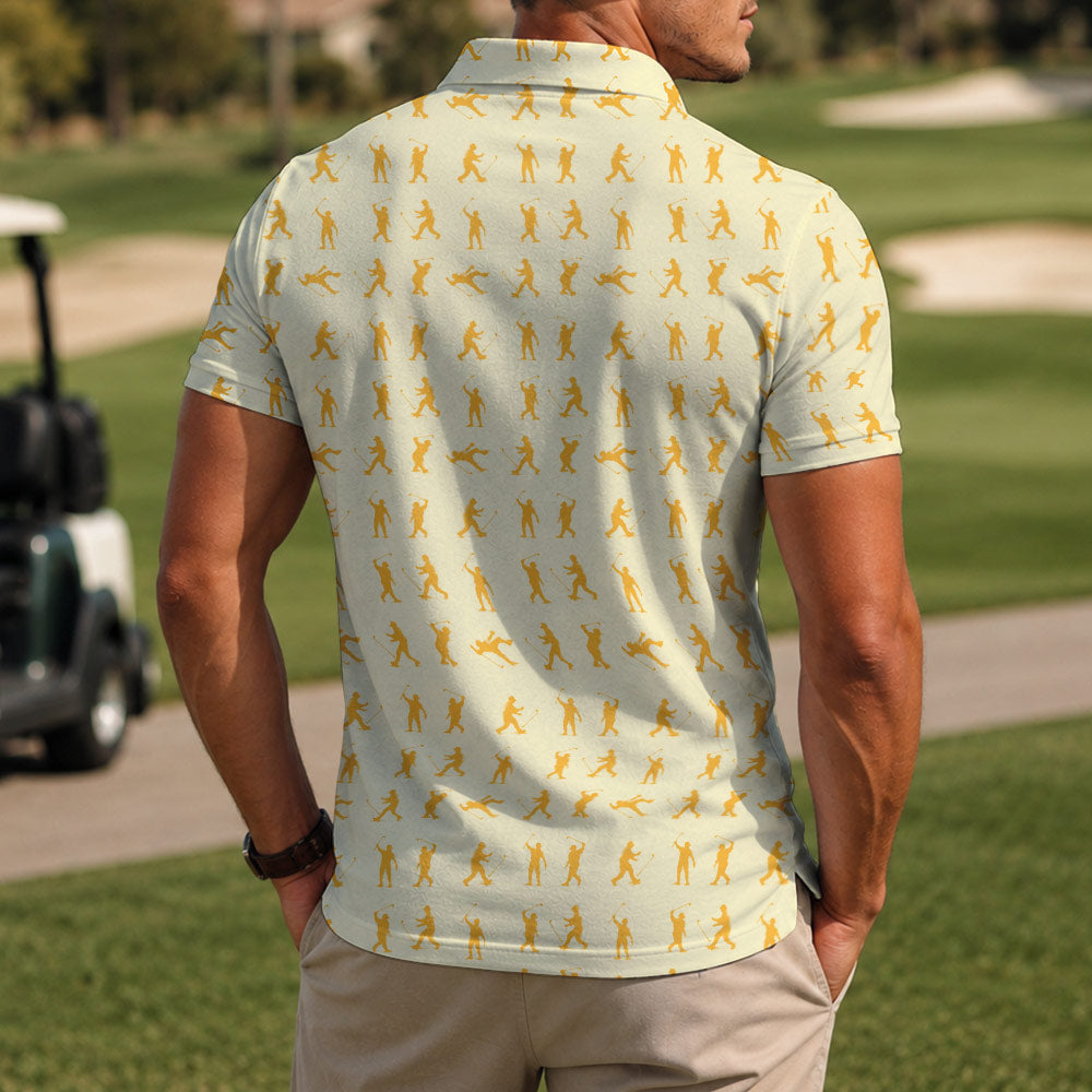 Yellow Golfer Silhouette Golf Polo Shirt - Golf Gift for Golfers