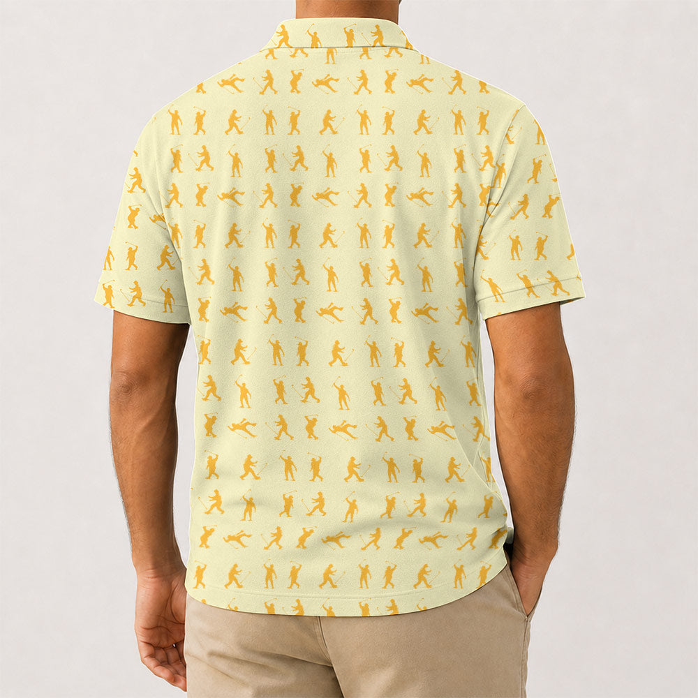 Yellow Golfer Silhouette Golf Polo Shirt - Golf Gift for Golfers