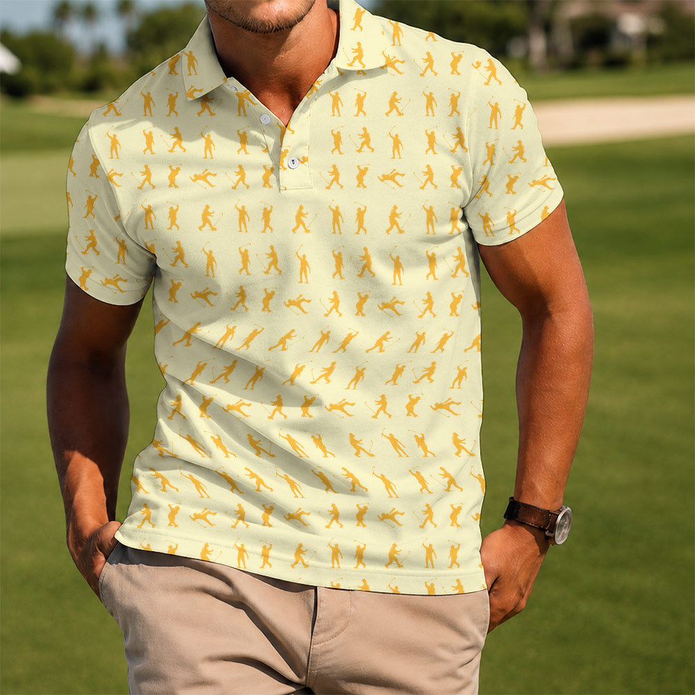Yellow Golfer Silhouette Golf Polo Shirt - Golf Gift for Golfers