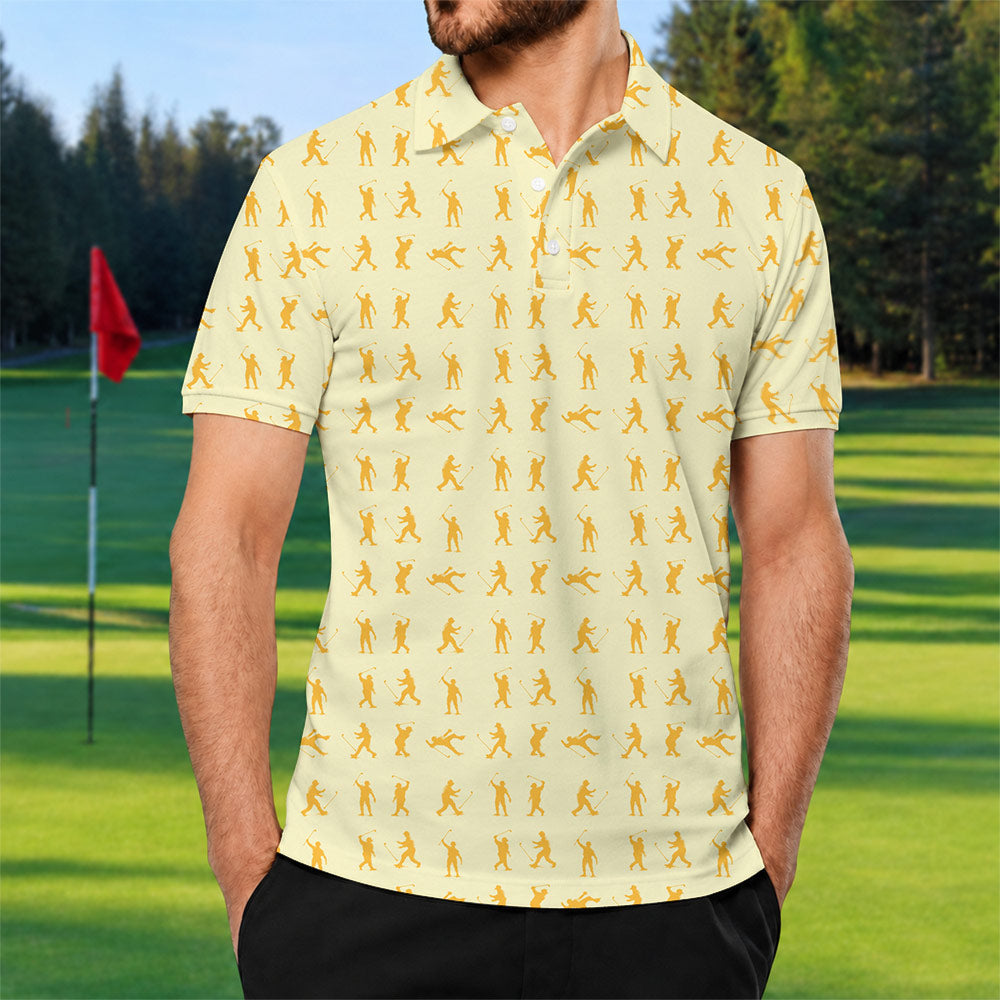 Yellow Golfer Silhouette Golf Polo Shirt - Golf Gift for Golfers