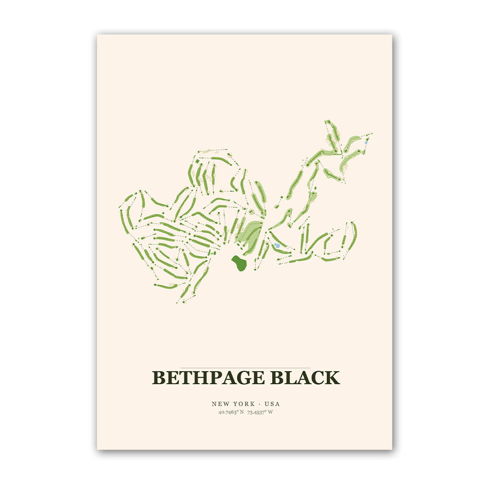 Bethpage Black golf course map print poster, New York USA golf wall art