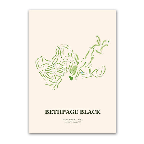 Bethpage Black golf course map print poster, New York USA golf wall art