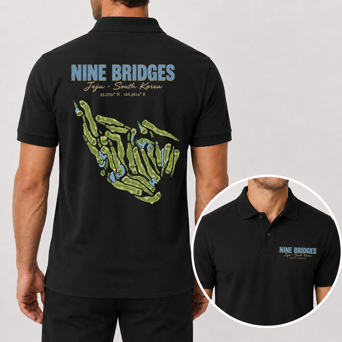 Nine Bridges Golf Polo Shirt - Golf Gift for Golfers, black