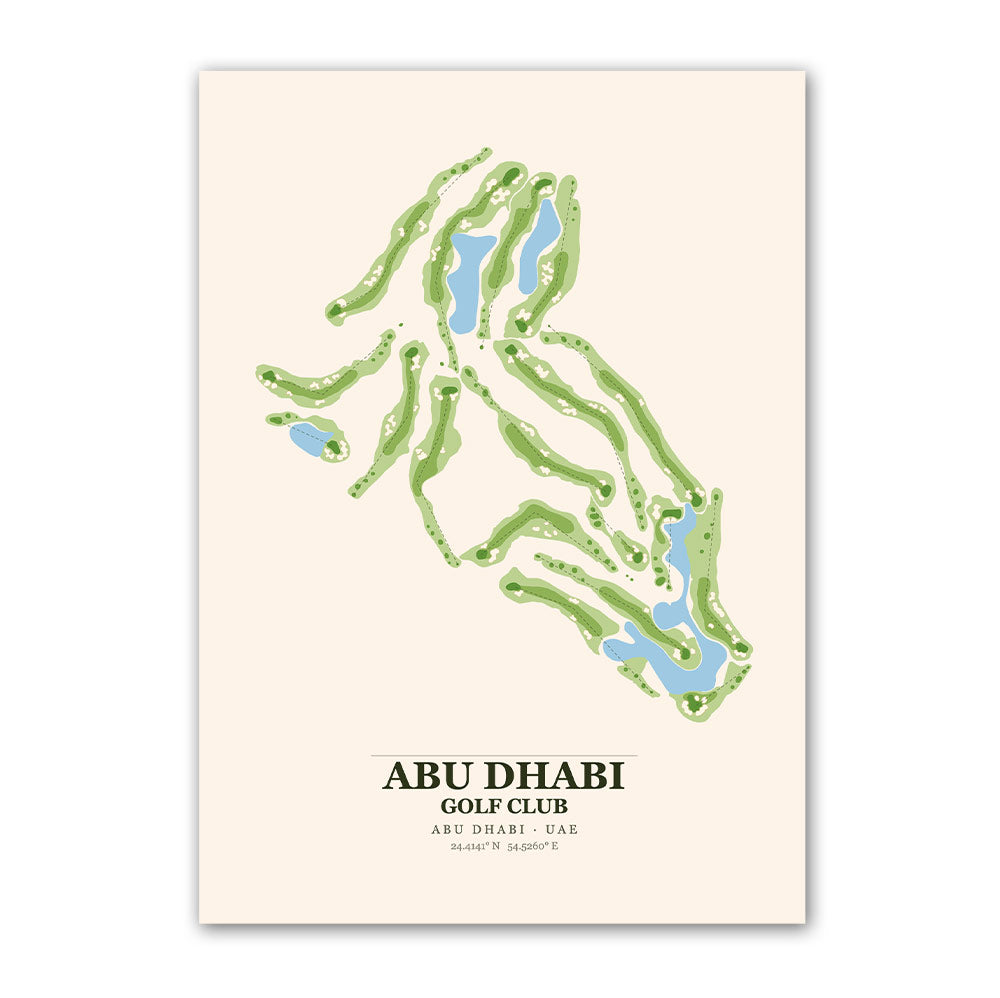 Abu Dhabi Golf Club course map print poster, Abu Dhabi UAE golf wall art