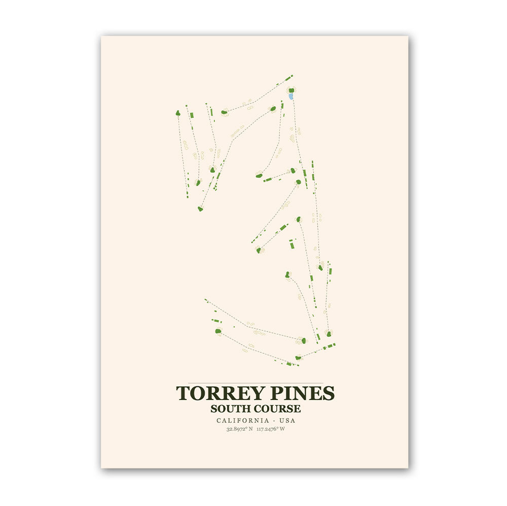 Torrey Pines golf course map print poster, California USA golf wall art