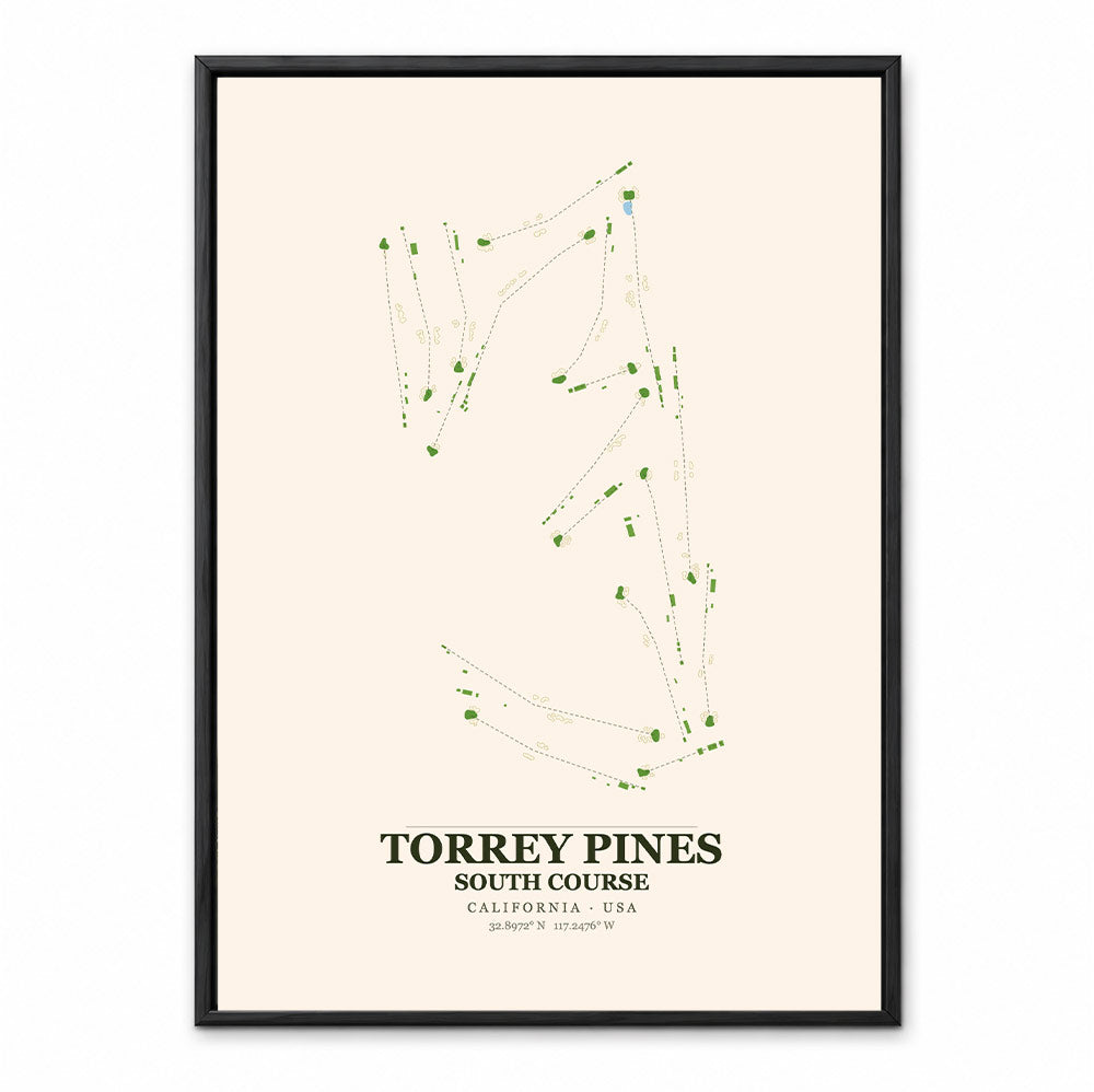 Torrey Pines South course map showing clifftop fairways above the Pacific