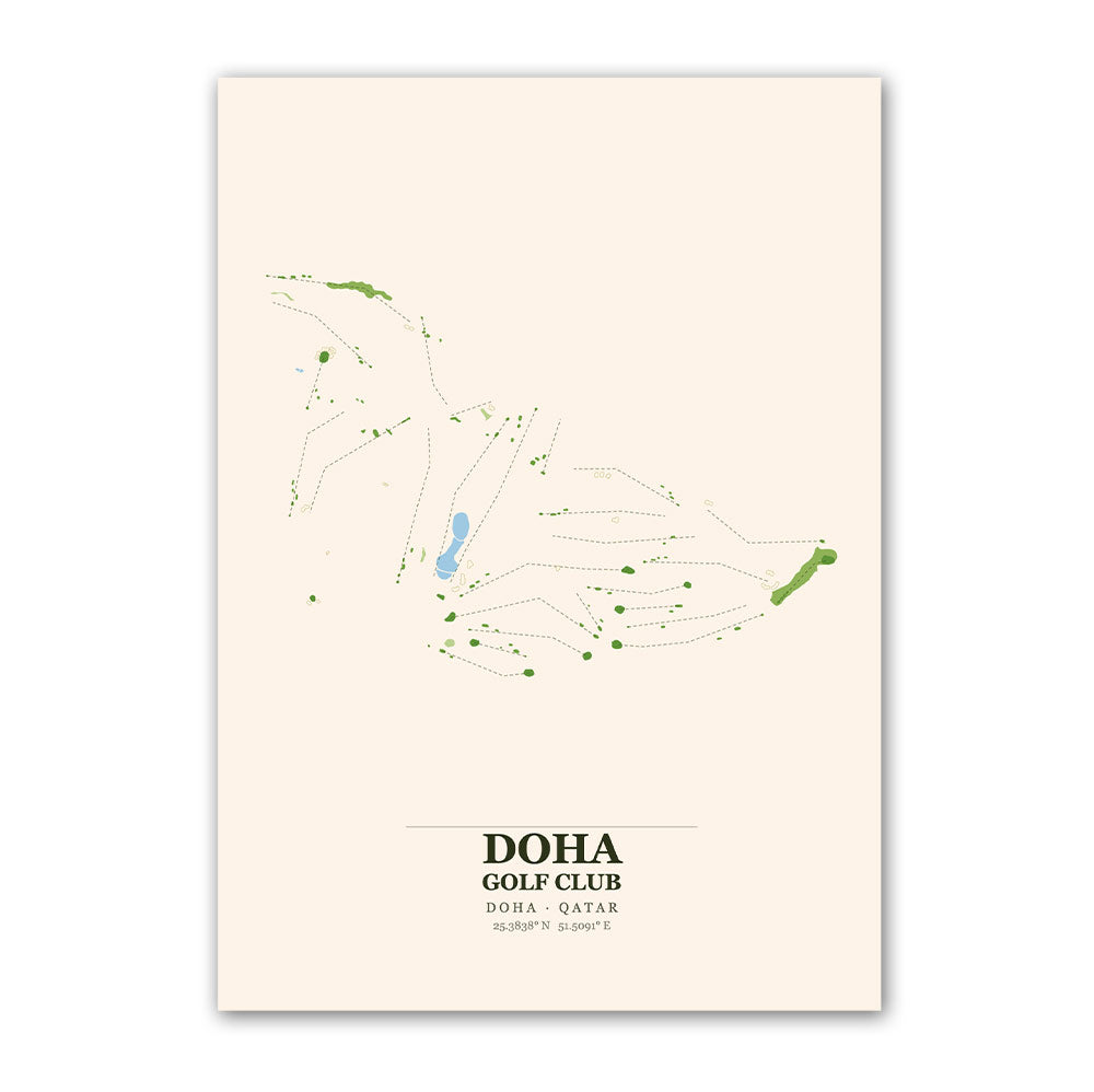 Doha Golf Club course map print poster, Doha Qatar golf wall art