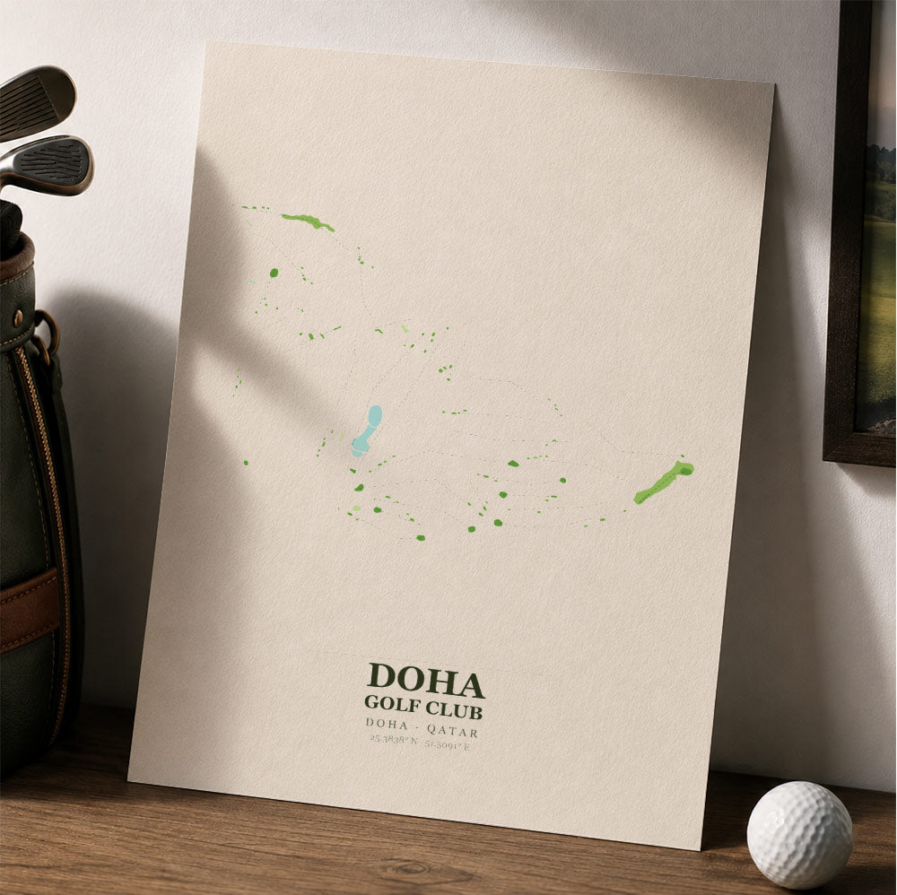 Doha Golf Club Course Map Print Poster | Doha Qatar Golf Wall Art