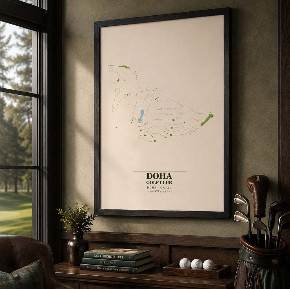 Doha Golf Club Course Map Print Poster | Doha Qatar Golf Wall Art