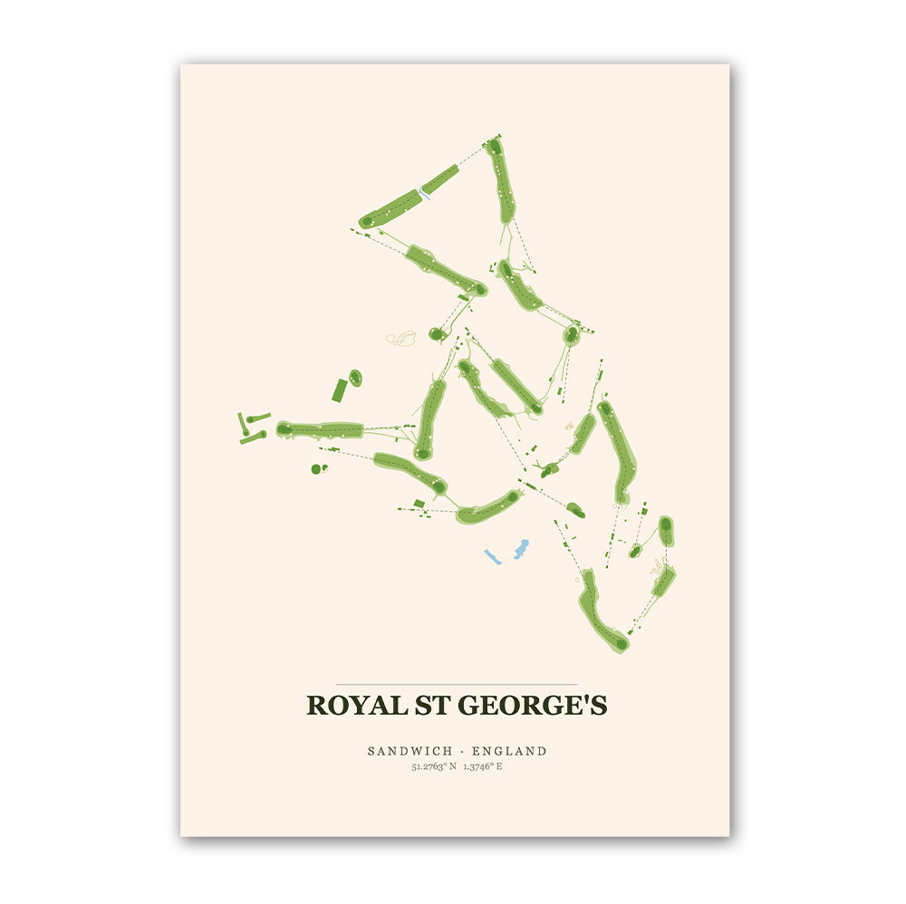 Royal St George's Golf Course Map Print Poster | England Golf Wall Art Decor