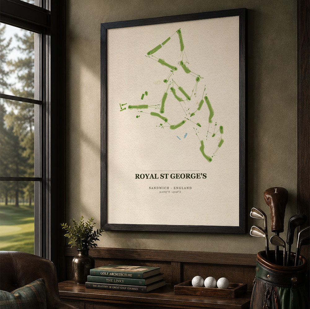 Royal St George's Golf Course Map Print Poster | England Golf Wall Art Decor