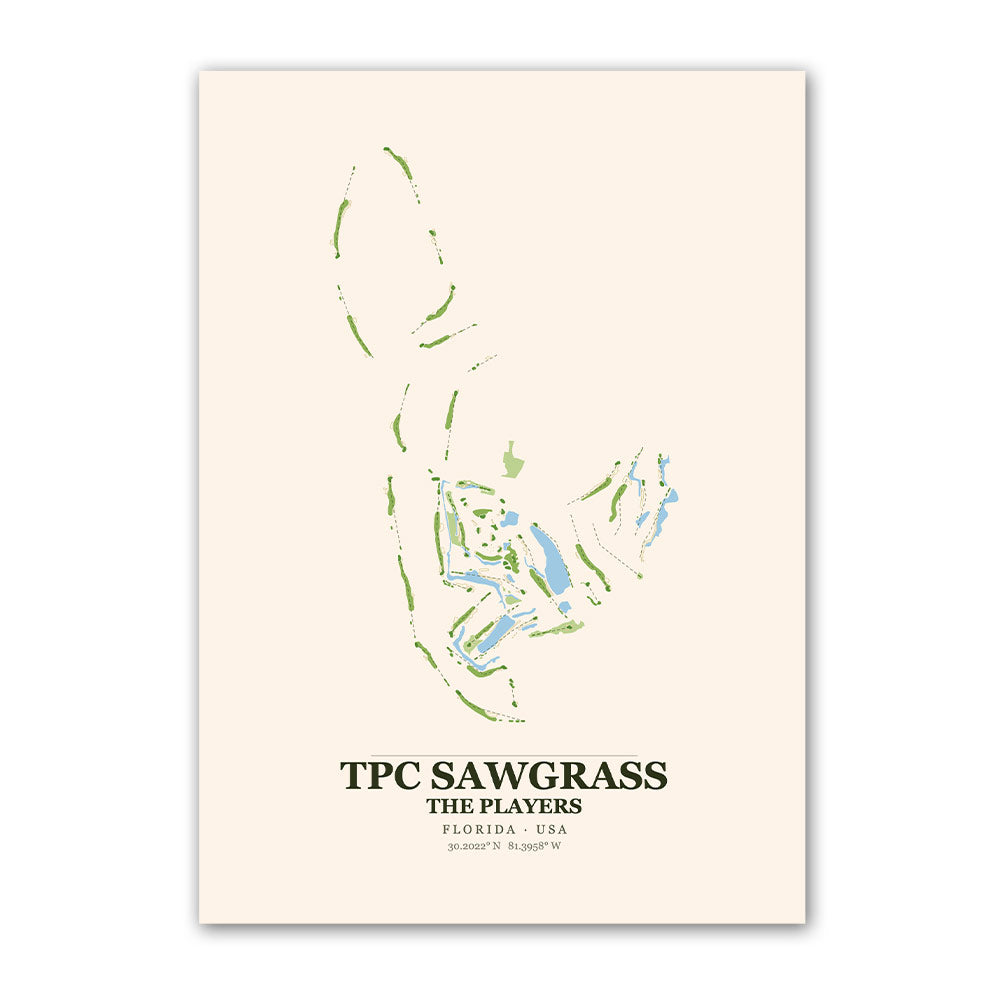 TPC Sawgrass golf course map print poster, Florida USA golf wall art