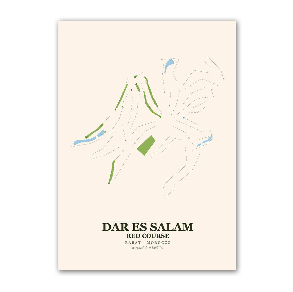 Dar Es Salam Red Course map print poster, Rabat Morocco golf wall art
