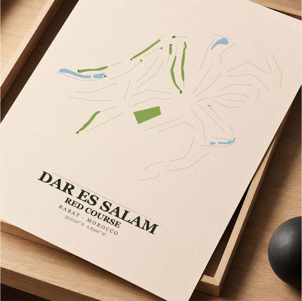Dar Es Salam Red Course Map Print Poster | Rabat Morocco Golf Wall Art
