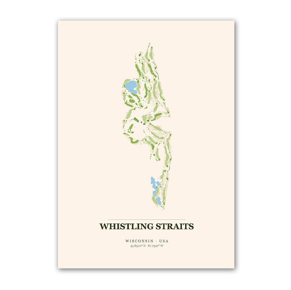 Whistling Straits golf course map print poster, Wisconsin USA golf wall art