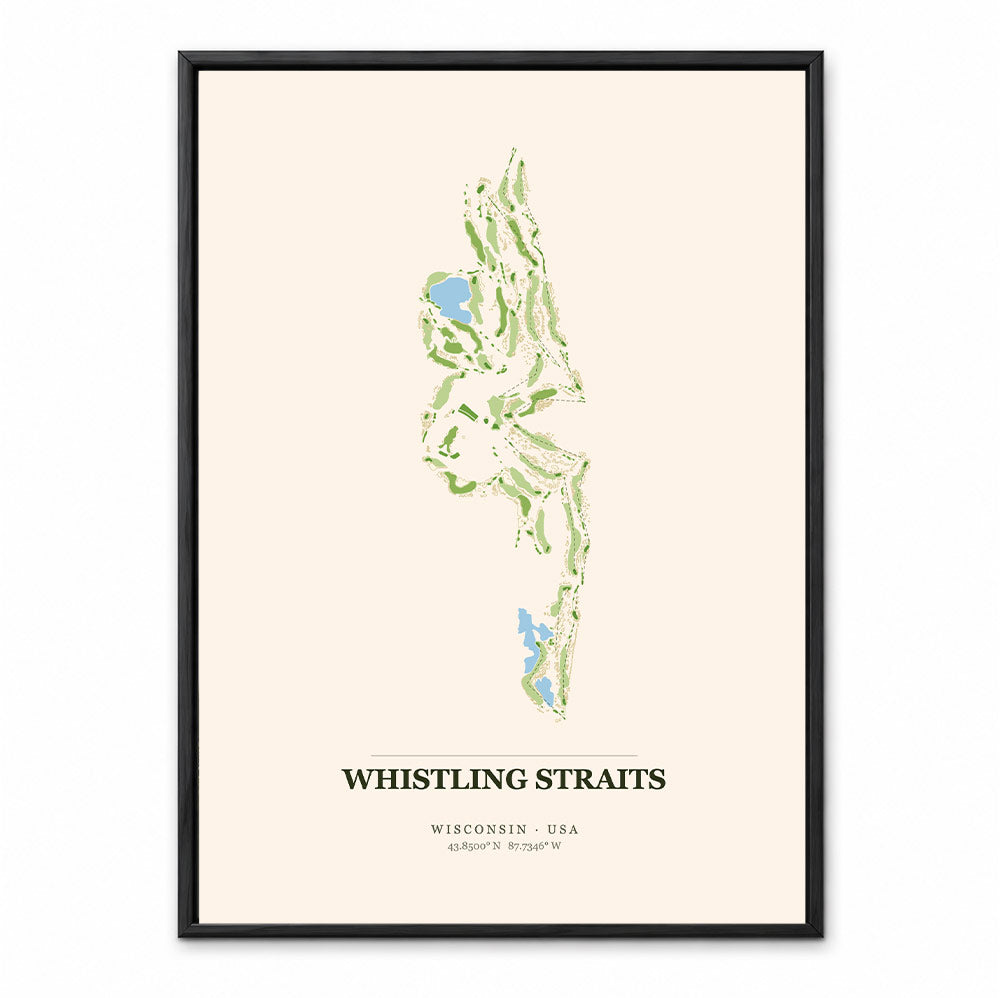 Whistling Straits course map showing the bunker-strewn Lake Michigan links