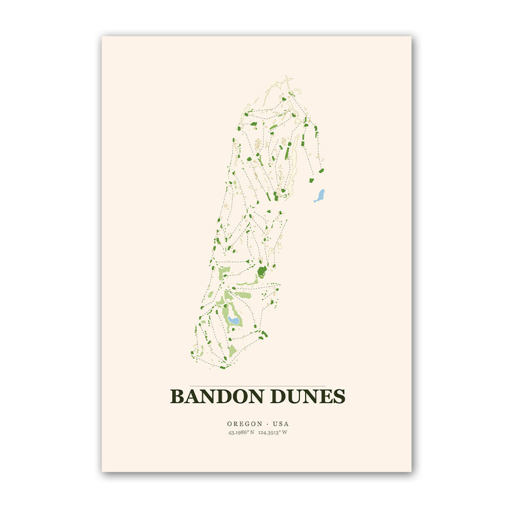 Bandon Dunes golf course map print poster, Oregon USA golf wall art