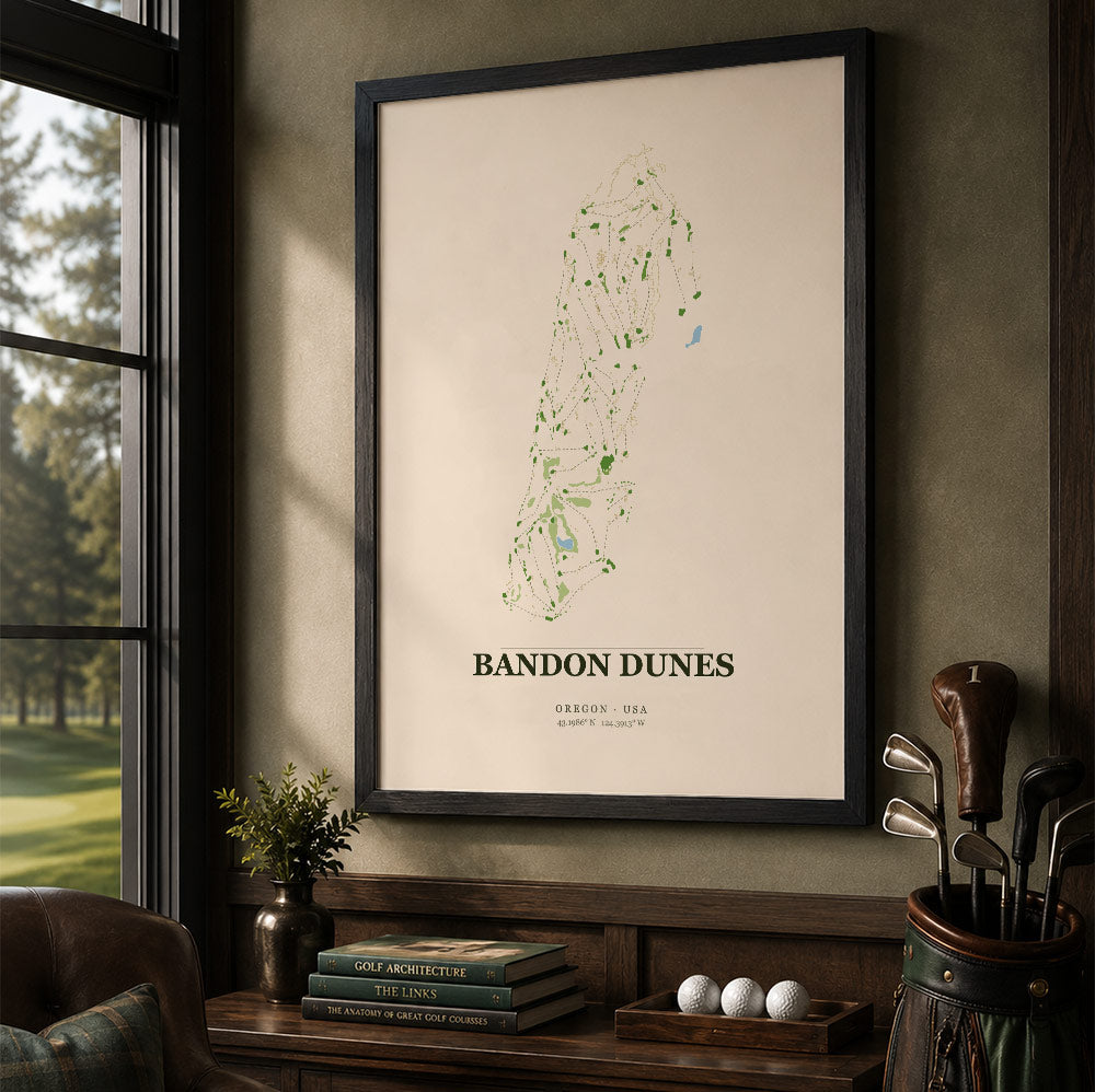 Bandon Dunes Golf Course Map Print Poster | Oregon USA Golf Wall Art