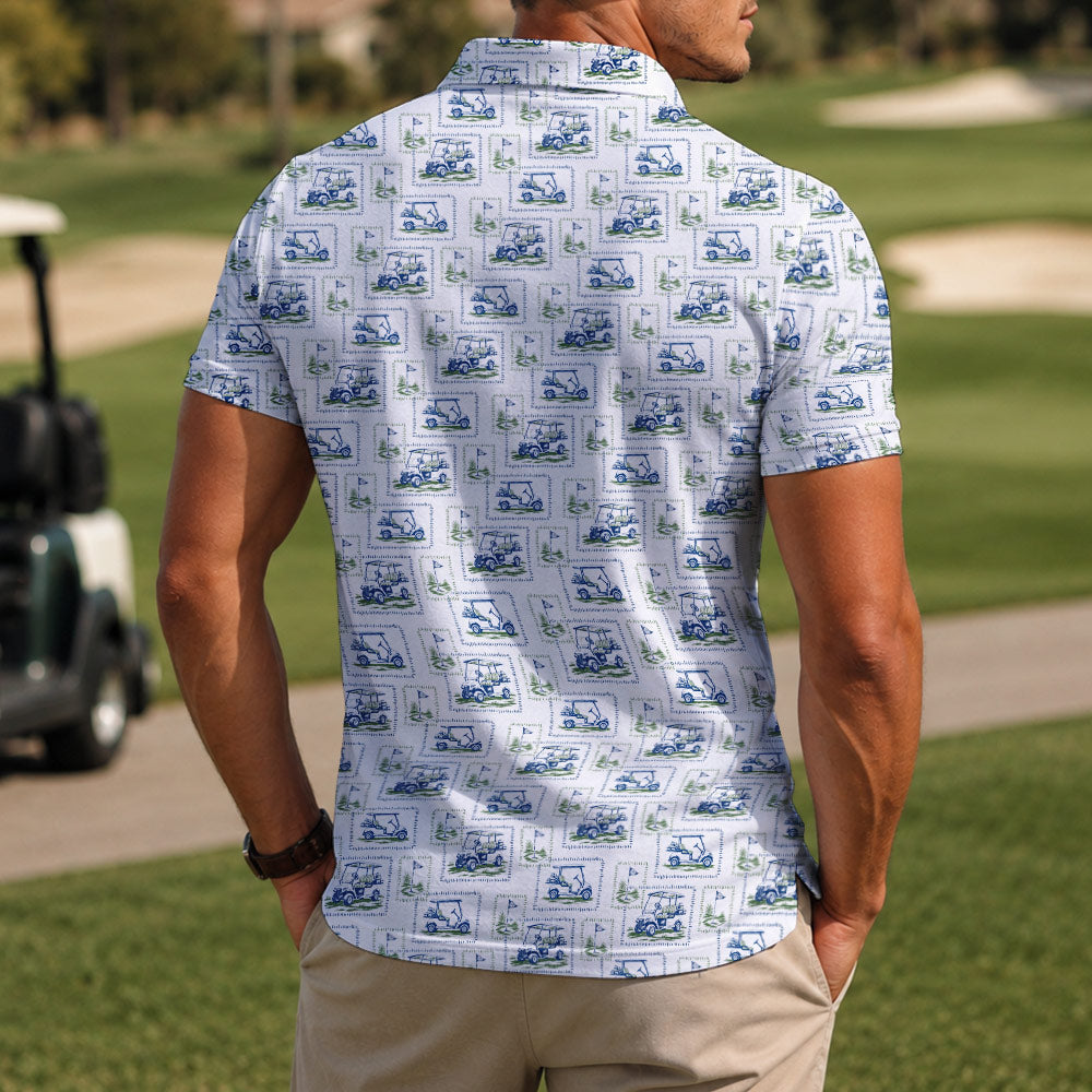 Retro Golf Cart Motif Polo Shirt - Golf Gift for Golfers
