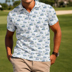 Retro Golf Cart Motif Polo Shirt - Golf Gift for Golfers