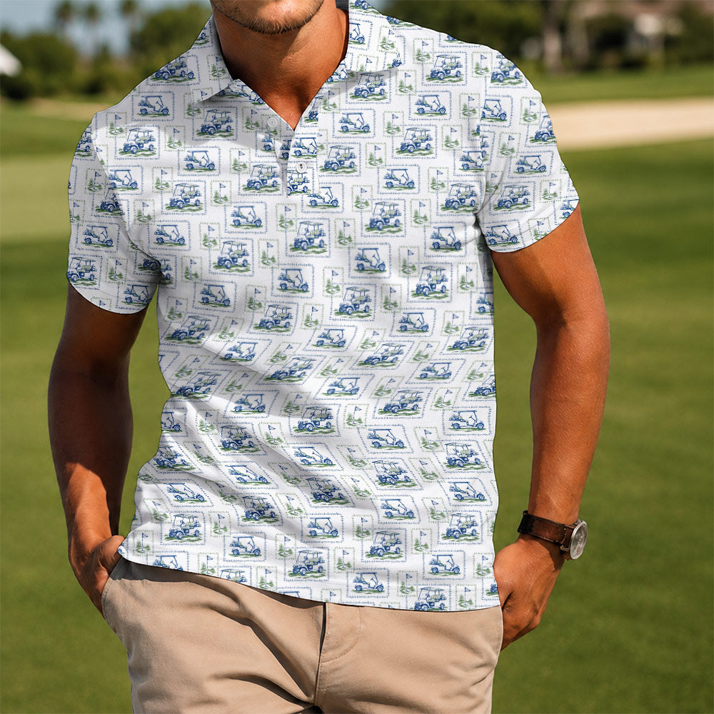 Retro Golf Cart Motif Polo Shirt - Golf Gift for Golfers