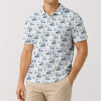 Retro Golf Cart Motif Polo Shirt - Golf Gift for Golfers, front