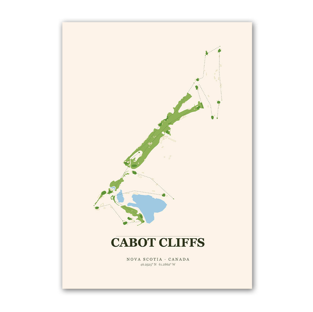 Cabot Cliffs golf course map print poster, Nova Scotia Canada golf wall art
