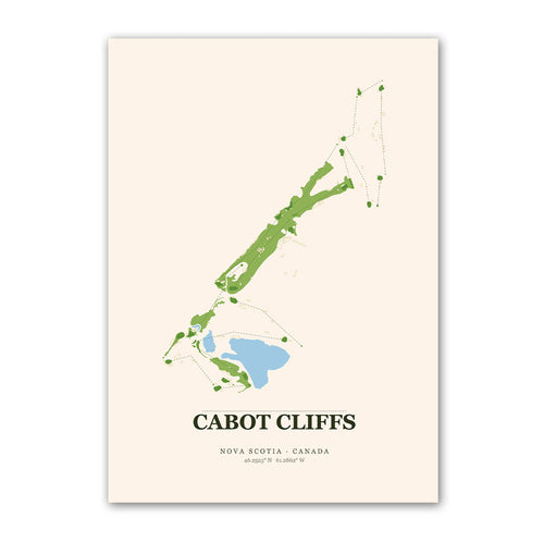 Cabot Cliffs golf course map print poster, Nova Scotia Canada golf wall art
