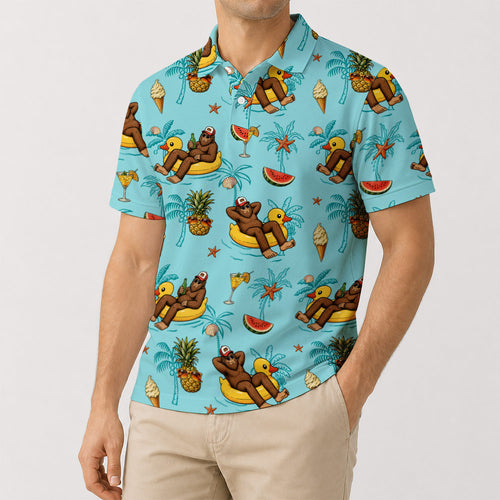 Bigfoot Pool Party Golf Polo Shirt - Golf Gift for Golfers, front