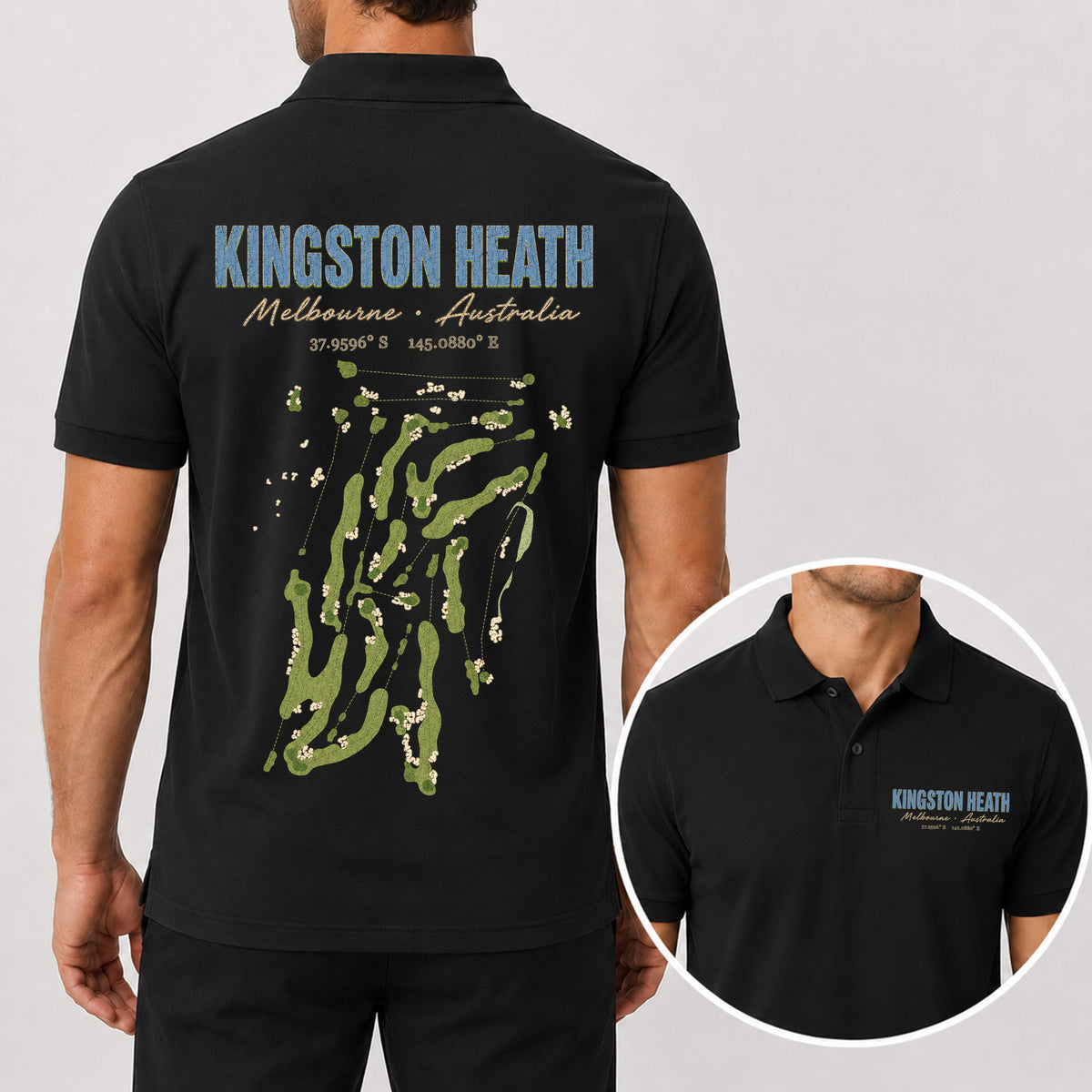 Kingston Heath Golf Polo Shirt - Golf Gift for Golfers, black
