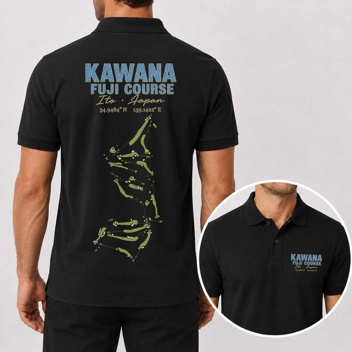Kawana Fuji Course Golf Polo Shirt - Golf Gift for Golfers, black
