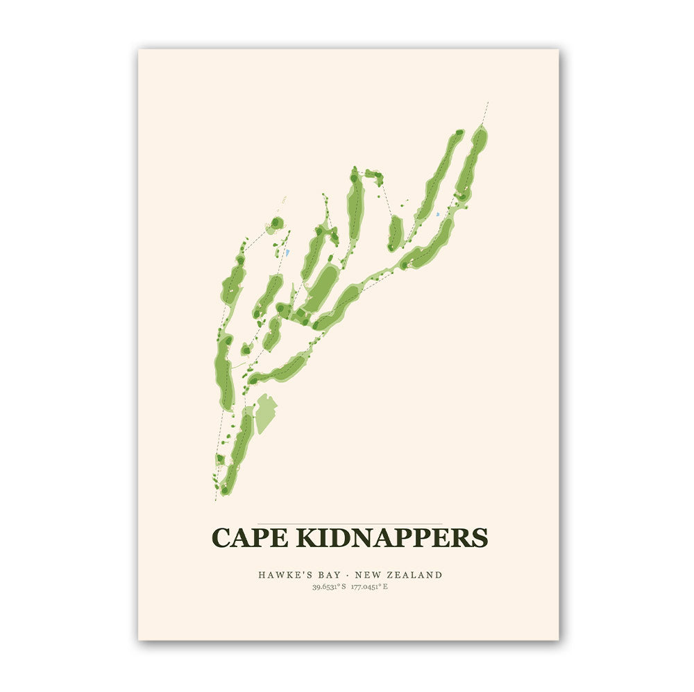 Cape Kidnappers Golf Course Map Print Poster | New Zealand Golf Wall Art Decor